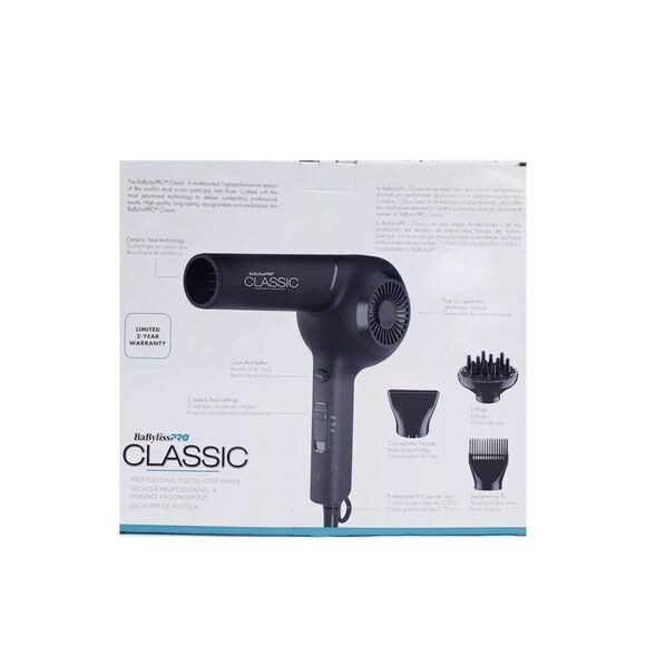 Babyliss Pro BaBylissPRO Nano Titanium BB5175UC Classic Black Dryer - Picture 4 of 5